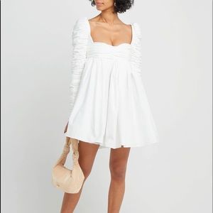 Structured Ruched Arm White Babydoll Mini Dress
